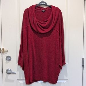 3/$30 EUC George 3X Marled Red Batwing Sleeve Cowl Neck Athletic Top